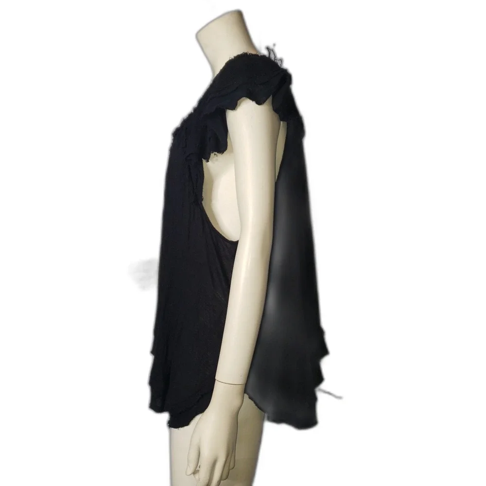 FREE PEOPLE New Girl Asymmetrical Black Sleeveless Ruffle Top Womens Size Medium